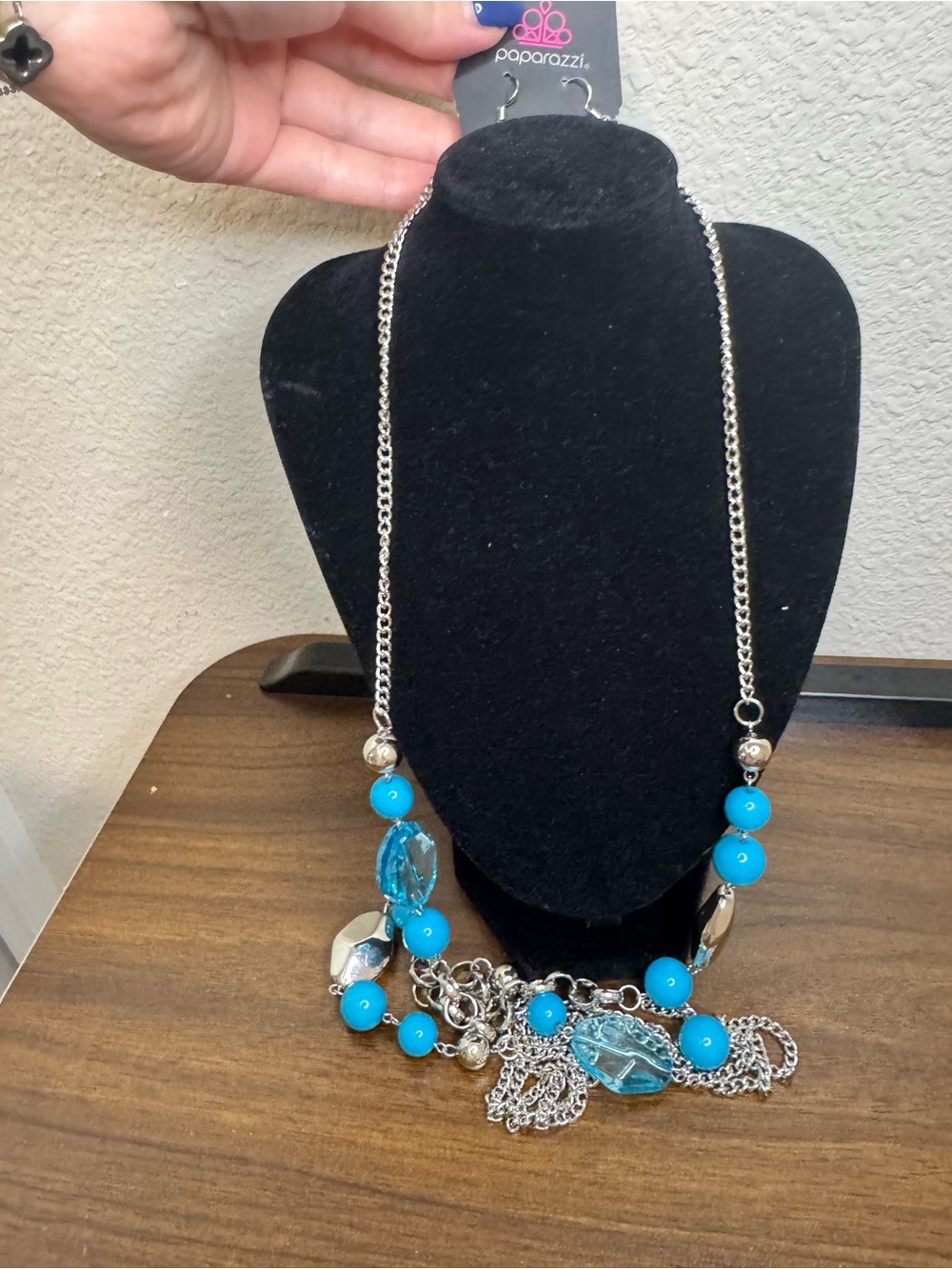 paparazzi Silver-Tone Necklace with Turquoise Blue Beads and Earrings - Picture 7 of 8